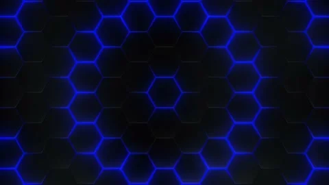 4k Abstract sci-fi black hexagonal grid with blue lights motion loop animation Stock Footage 213702600