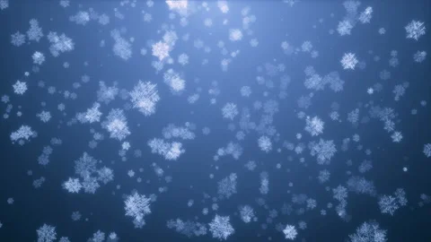 4k abstract slowly falling and rotating snowflakes in 3d space blue background Video stock 119718727