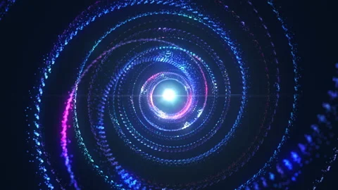 4K Abstract technology neon lines tunnel. Blue dots construction Stock Footage 112273312