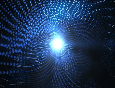 4K Abstract technology neon lines tunnel. Blue dots construction. Stock Footage 112274053