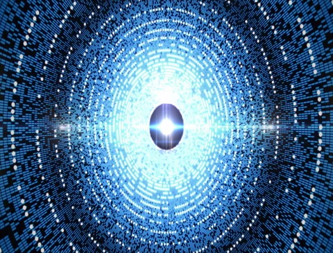 4K Abstract technology neon lines tunnel. Blue futuristic construction. Stockbeeldmateriaal 112275414