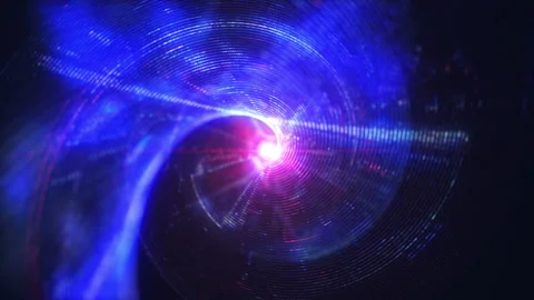 4K Abstract technology neon lines tunnel. Blue dots construction 스톡 동영상 112283040