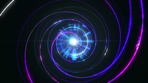 4K Abstract technology neon lines tunnel. Blue dots construction 스톡 동영상 112283125