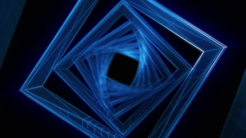4K Abstract technology neon lines tunnel. Blue dots construction Vídeos de archivo 112284762