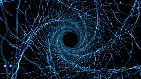 4K Abstract technology neon lines tunnel. Blue dots construction. Stock Footage 112366066