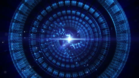 4K Abstract technology neon lines tunnel. Blue dots construction. Stock Footage 112393023