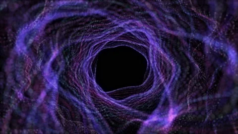 4K Abstract technology neon lines tunnel. Blue and violet dots concstruction Video stock 124303686