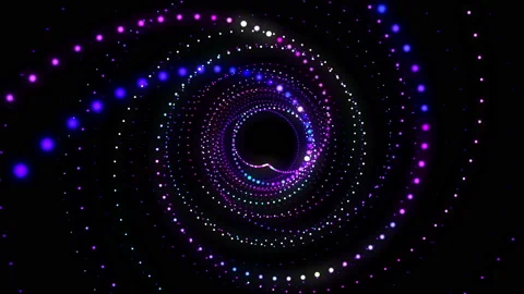 4K Abstract technology neon purple lines spiral tunnel. Blue dots construction. Stock Footage 112282949