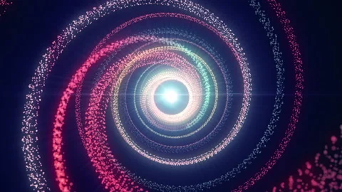 4K Abstract technology neon red lines spiral tunnel. Blue dots construction Stock Footage 112273341
