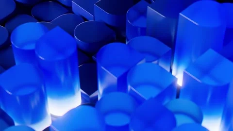 4K Abstract Translucent Blue Geometric Shapes with Internal Glow Stock Footage 327408102