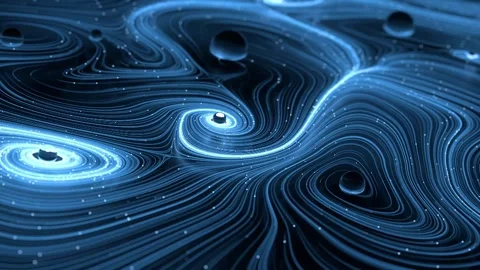 4K Abstract Visualization Swirling Blue Lines Glowing White Particles Stock Footage 330479253
