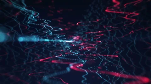 4K Abstract wave texture glowing defocused particles. Cyber digital technology Видео 103761133