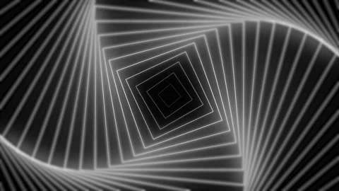 4K Abstract White Neon Square Tunnel Motion Black Background Stock Footage 329553727