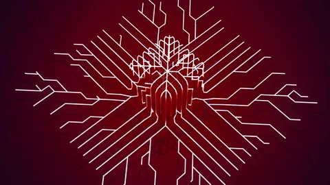 4k abstract white wireframe on dark red bg. Ai growing geometric pattern of Stock Footage 148293597