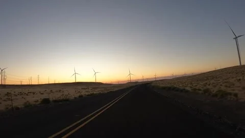 4K action camera driver's point of view rotating wind turbines in Oregon, USA Stock Footage 341786306