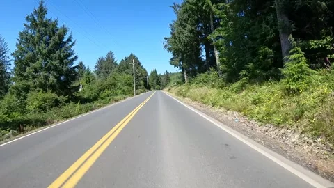 4K action camera driving footage of forested countryside road in Oregon, USA Stock Footage 339543535
