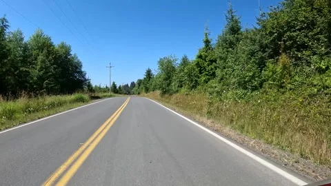 4K action camera driving footage of deer jumping from road to bushes in OR, USA Stock Footage 339543678