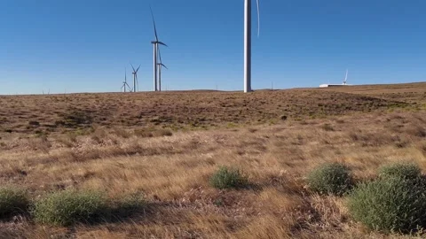 4K action camera footage of rotating wind turbines in Columbia Gorge, Oregon USA Video stock 341740456