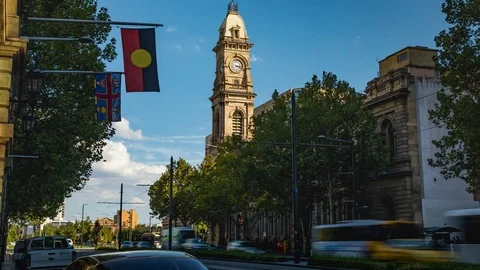 4K Adelaide CBD Timelapse Clock Tower Stock Footage 76954840