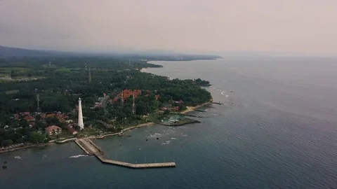 4K Aerial Anyer Lighthouse Far Orbit To Left Stock Footage 75705426