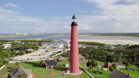 4K Aerial Arcing Up and Down Footage of Ponce Inlet Lighthouse on Florida Coast Stock Footage 285443060