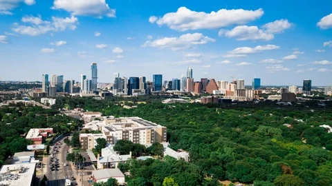 4K Aerial Austin Texas Time Skyline Lapse Hyperlapse South Lamar Afternoon Stock Footage 113556953