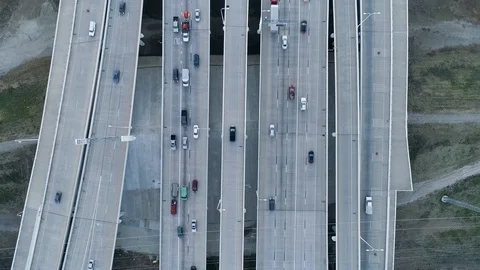 4K Aerial Birdseye Bridge Trinity River Traffic Commute Dallas Texas Stock Footage 101268699