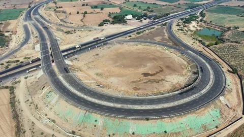 4K Aerial Circular Highway Interchange with Curved Expressway Roads in India Stock Footage 324590078