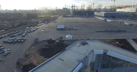 4K aerial construction of multi-storey house residential complex wall hotel Stock Footage 68099805