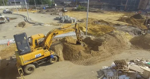 4K aerial construction of multi-storey house residential complex wall hotel Stock Footage 68099840