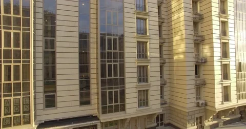 4K aerial construction of multi-storey house residential complex wall hotel Stock Footage 68100157