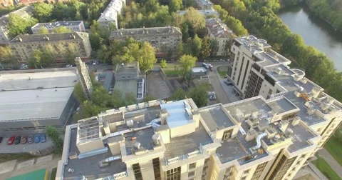 4K aerial construction of multi-storey house residential complex wall hotel Stock Footage 68100162