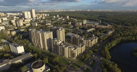 4K aerial construction of multi-storey house residential complex wall hotel Stock Footage 68100206