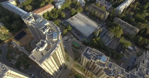 4K aerial construction of multi-storey house residential complex wall hotel Stock Footage 68100210