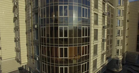 4K aerial construction of multi-storey house residential complex wall hotel Video stock 68100242