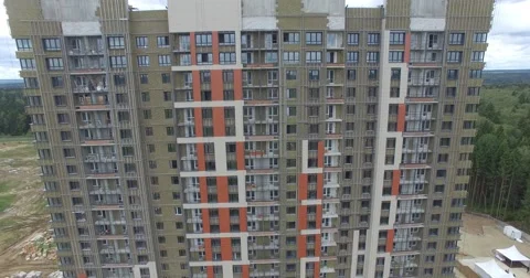 4K aerial construction of multi-storey house residential complex wall hotel Video stock 68376633