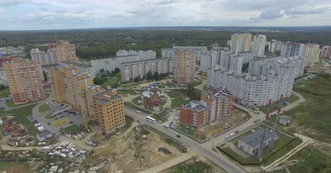 4K aerial construction of multi-storey house residential complex wall hotel Video stock 68378163