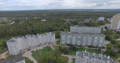 4K aerial construction of multi-storey house residential complex wall hotel Video stock 68378182