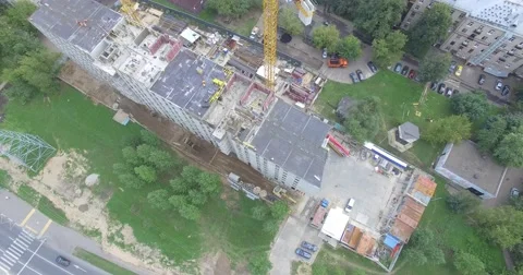 4K aerial construction of multi-storey house residential complex wall hotel 動画素材 68773384