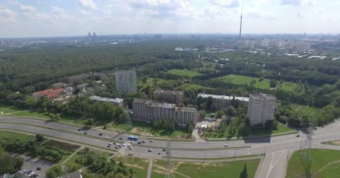 4K aerial construction of multi-storey house residential complex wall hotel Video stock 68773424