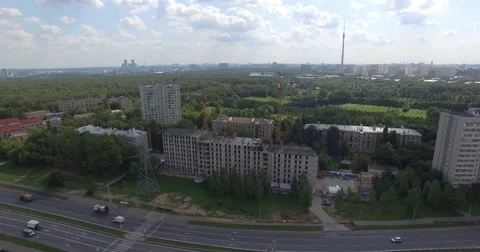 4K aerial construction of multi-storey house residential complex wall hotel Video stock 68773467