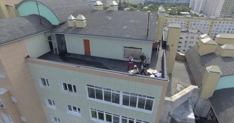 4K aerial construction of multi-storey house residential complex wall hotel Video stock 68773581