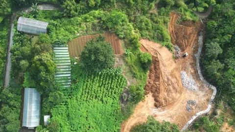 4K Aerial Construction Site Top Down Zoom Excavator Stock Footage 339654043