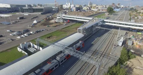 4K aerial construction train station building by drone dji phantom Stock Footage 68099808