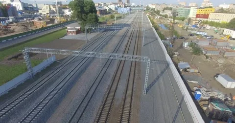 4K aerial construction train station building by drone dji phantom Stock Footage 68099841