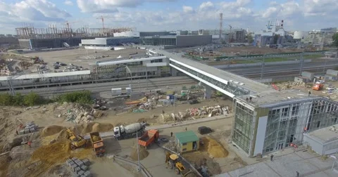 4K aerial construction train station building by drone dji phantom Stock Footage 68099861