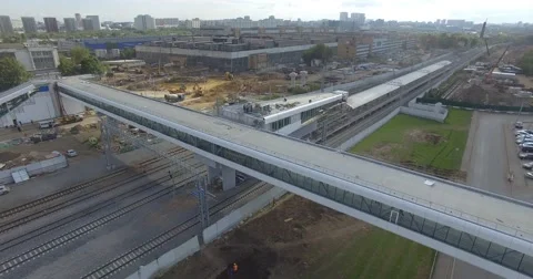 4K aerial construction train station building by drone dji phantom 動画素材 68100275