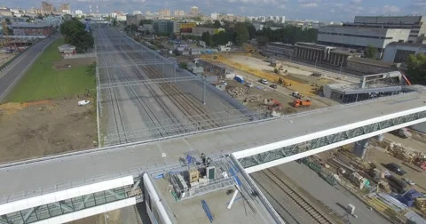 4K aerial construction train station building by drone dji phantom Video stock 68100290