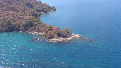 4K Aerial Corner of island on lake 50 Stock Footage 213932166