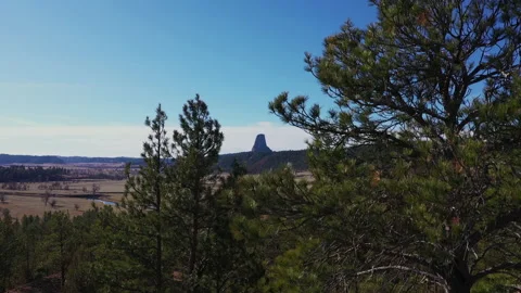 4k aerial Devils Tower Wyoming unique perspective Stock Footage 143559089